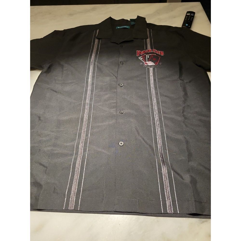 Cubavera Embroidered Poker Club Button Up Panel Shirt - Jet Black - Men's Size M